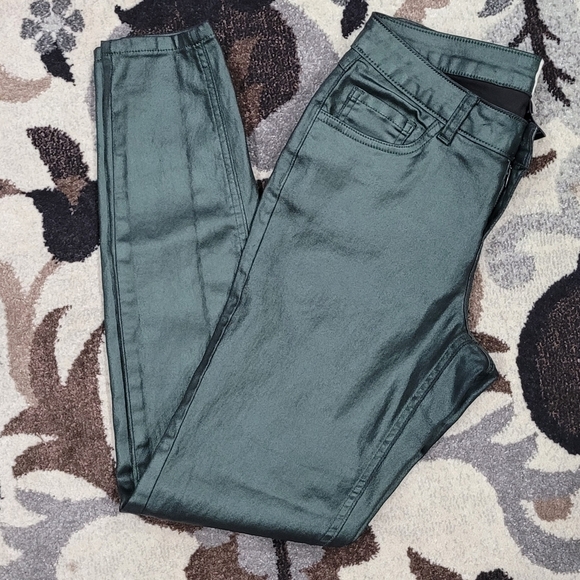 GB Skinny Jeans Coated Green Slimming Women's Sz M - Picture 1 of 14